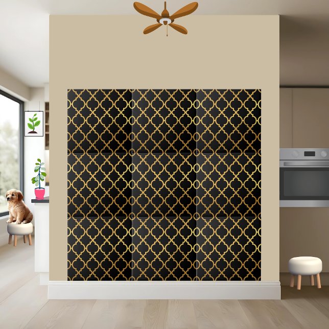 Elegant Black and Gold Moroccan Trellis Pattern Tile (Creator Uploaded)