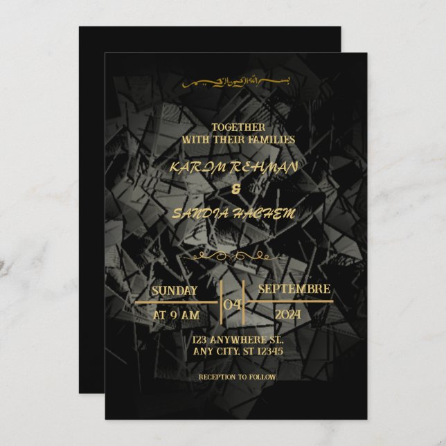 Elegant Black and gold Muslim Wedding Invitation (Front/Back)