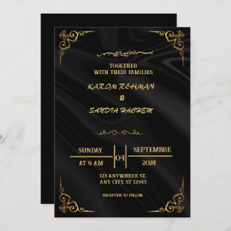 Elegant Black and gold Muslim Wedding Invitation