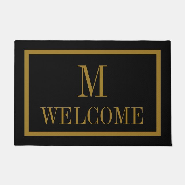  Elegant black and Gold name monogram door mat (Front)