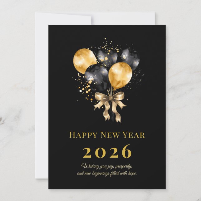 Elegant Black and Gold New Year Greeting Card (Front)