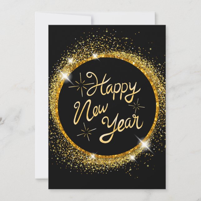 ELEGANT BLACK AND GOLD  NEW YEAR  HOLIDAY CARD (Front)