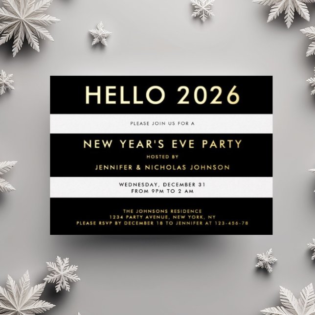 Elegant Black And Gold New Year's Party (Elegant Black And Gold New Year's Party Foil Invitation)