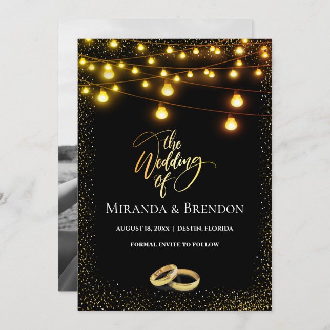 Elegant black and gold ochre, confetti invitation (Front/Back)