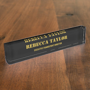 Elegant Black and Gold Office Business Custom Nameplate