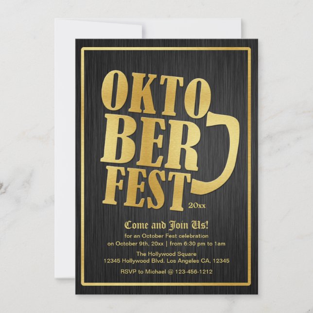 Elegant Black and Gold Oktoberfest 2013 Invitation (Front)
