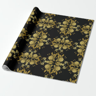 Elegant Black and Gold Ornate Christmas Wrapping P Paper