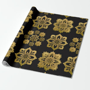 Elegant Black and Gold Ornate Christmas Wrapping P Paper