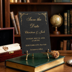Elegant Black and Gold Ornate Flourish  Save The Date