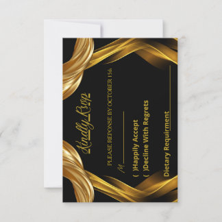 Elegant Black and Gold Ornate Wedding RSVP Respons Card
