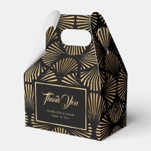 Elegant Black and Gold Palm Leaves Wedding Favour Box