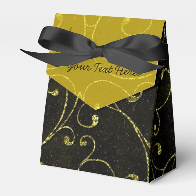 Elegant Black and Gold Pattern Favour Box (Front Side)