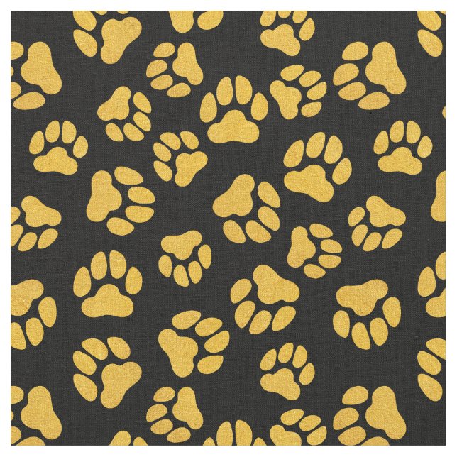 Elegant Black and Gold Paw Print Fabric by Yard (Close Up)