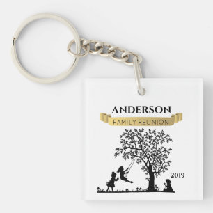 Elegant Black and Gold Personalised Family Reunion Key Ring