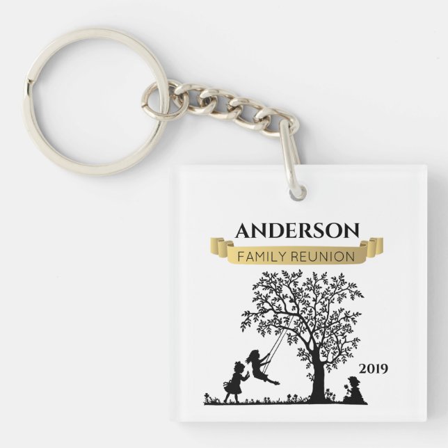 Elegant Black and Gold Personalised Family Reunion Key Ring (Front)