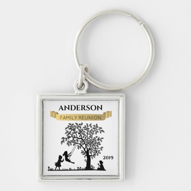 Elegant Black and Gold Personalised Family Reunion Key Ring (Front)