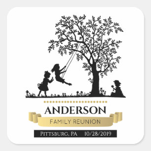 Elegant Black and Gold Personalised Family Reunion Square Sticker