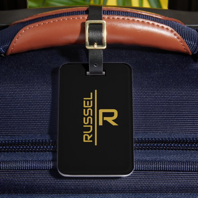 Elegant Black and Gold Personalised Groomsmen  Luggage Tag (Front Insitu 2)