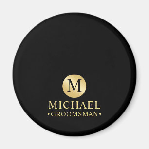 Elegant Black and Gold Personalised Groomsmen Magnet