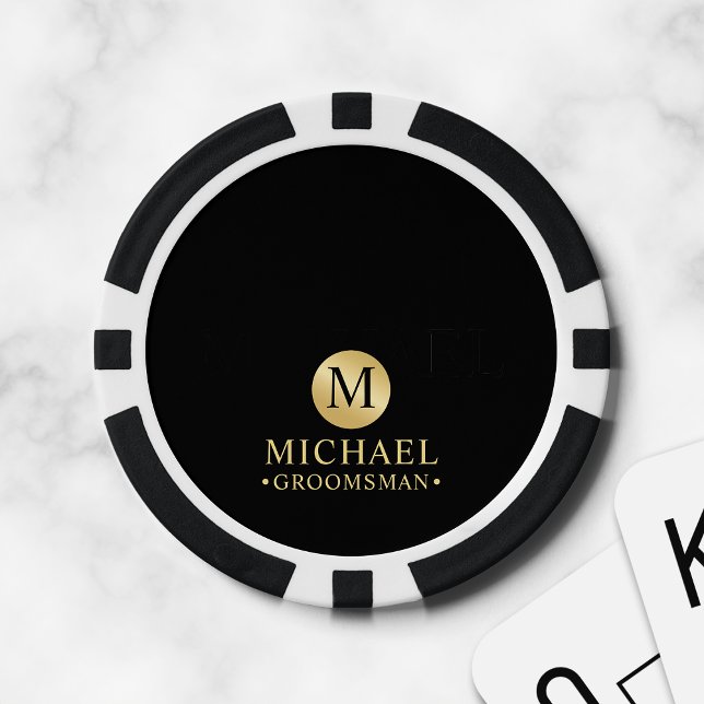 Elegant Black and Gold Personalised Groomsmen Poker Chips (Creator Uploaded)