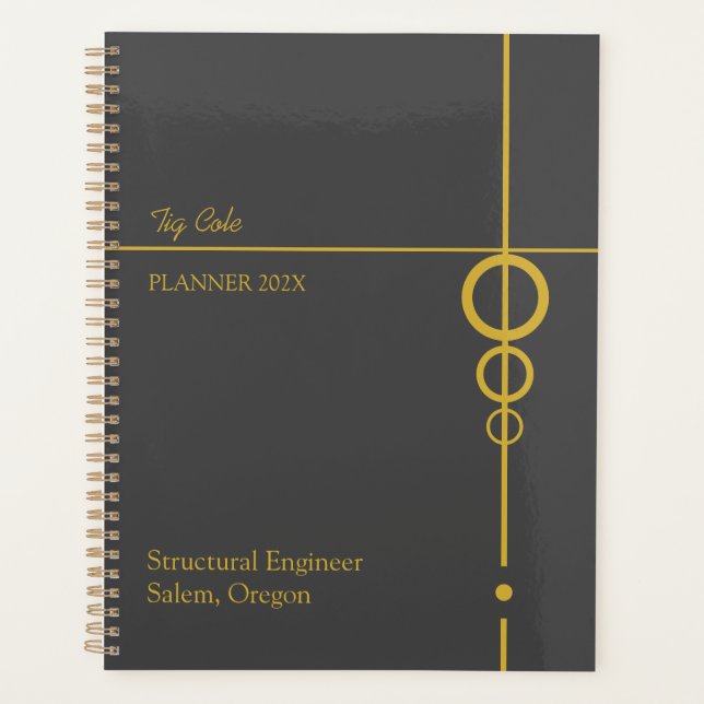 Elegant Black and Gold Personalised  Planner (Front)
