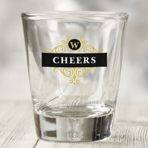 Elegant Black and Gold Personalised Shot Glass