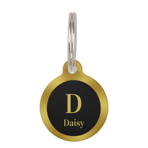 Elegant Black and Gold Phone Number Name Monogram Pet Tag
