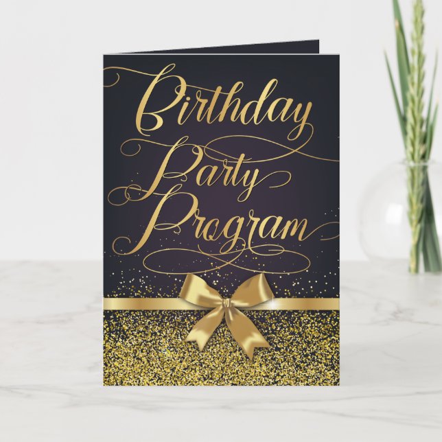 Elegant Black And Gold Photo Birthday Party Programme (Front)