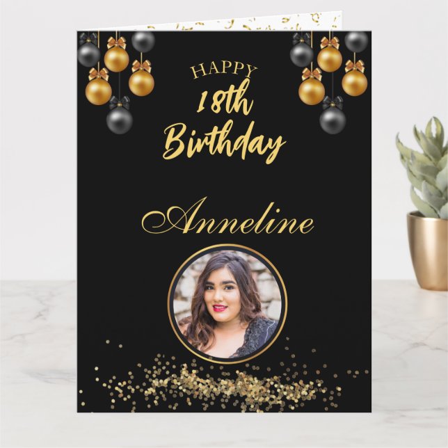 Elegant black and gold photo Folded Greeting Card (Small Plant)