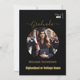 Elegant Black and gold Photo Spanish Graduated  Announcement
