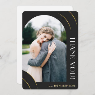 Elegant Black and Gold Photo Wedding Thank You Card