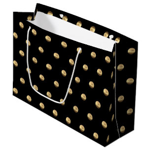 Elegant Black and Gold Polka Dots Pattern Large Gift Bag