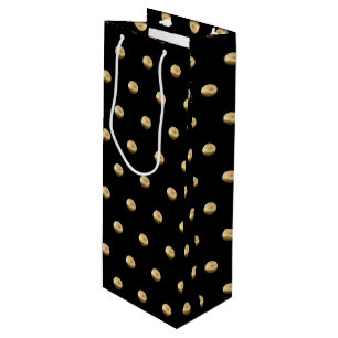 Elegant Black and Gold Polka Dots Pattern Wine Gift Bag