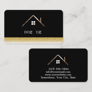 Elegant black and gold prefabricated house company business card