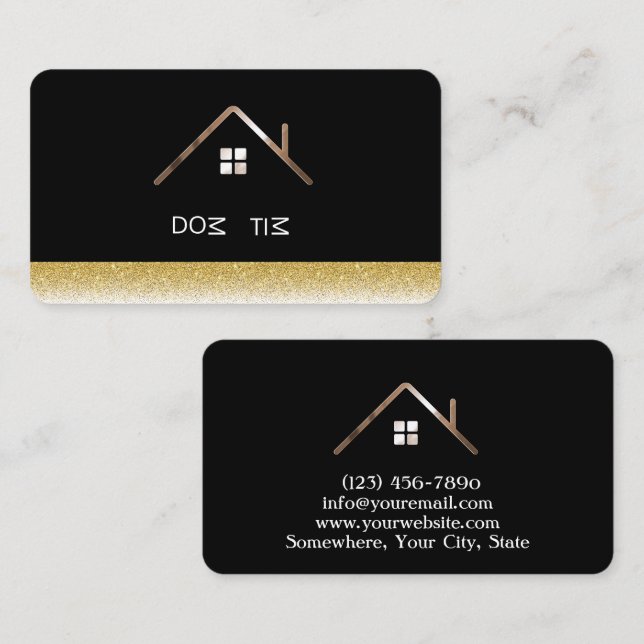 Elegant black and gold prefabricated house company business card (Front/Back)
