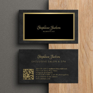 Elegant black and gold QR code luxury Business Card