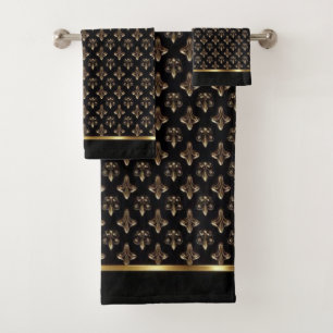 Elegant Black and Gold Quatrefoil Patterns Bath Towel Set