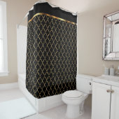 Elegant Black and Gold Quatrefoil Patterns Shower Curtain (In Situ)