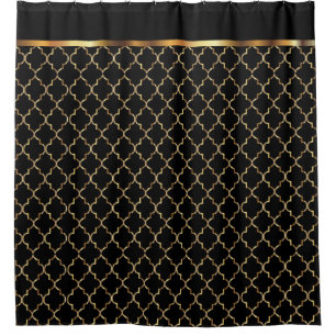 Elegant Black and Gold Quatrefoil Patterns Shower Curtain