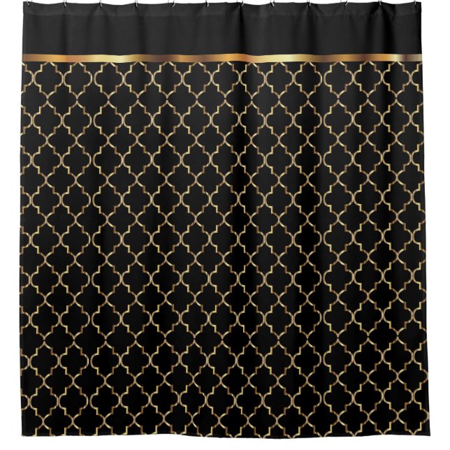 Elegant Black and Gold Quatrefoil Patterns Shower Curtain (Front)