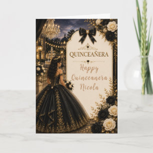 Elegant Black and Gold Quince Card