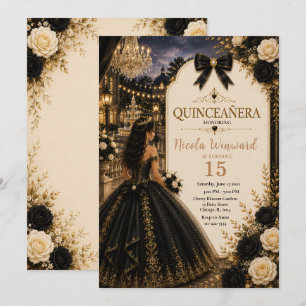 Elegant Black and Gold Quince Invitation