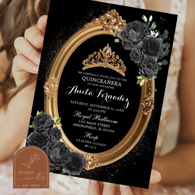 Elegant Black and Gold Quinceanera Invitation (Creator Uploaded)