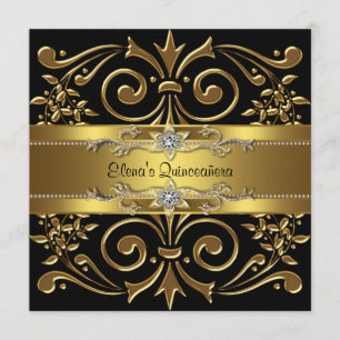 Elegant Black and Gold Quinceanera Invitations