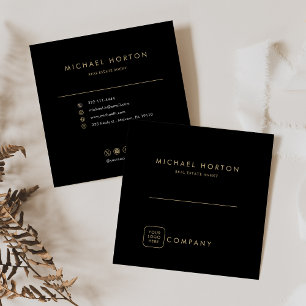 Elegant Black and Gold Real Estate Agent Square Business Card