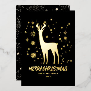 Elegant Black and Gold Reindeer Merry Christmas