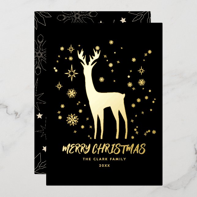 Elegant Black and Gold Reindeer Merry Christmas (Front/Back)