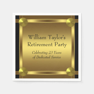 Elegant Black and Gold Retirement Napkin