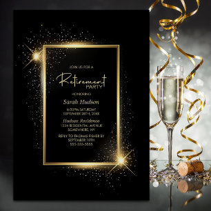 Elegant Black and Gold Retirement Party Invitation