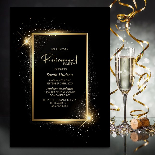 Elegant Black and Gold Retirement Party Invitation (Creator Uploaded)